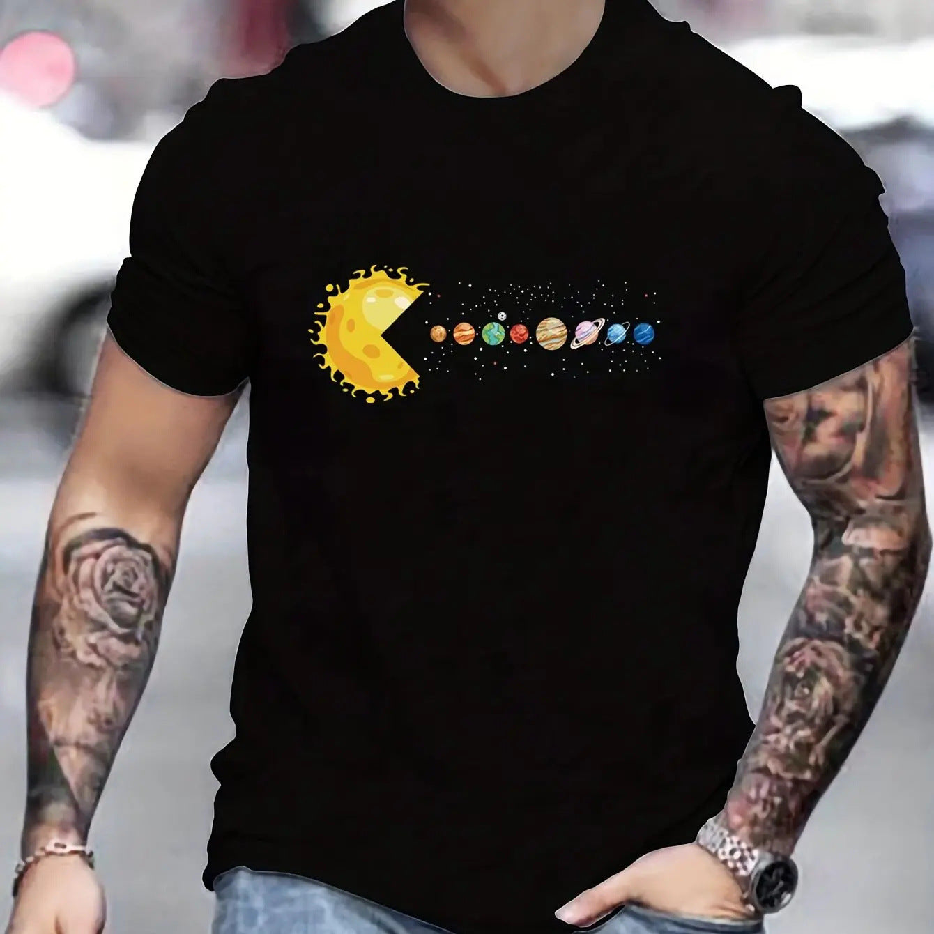 Sun Eating Planet Trendy Loose Round Neck Men's Short Sleeve