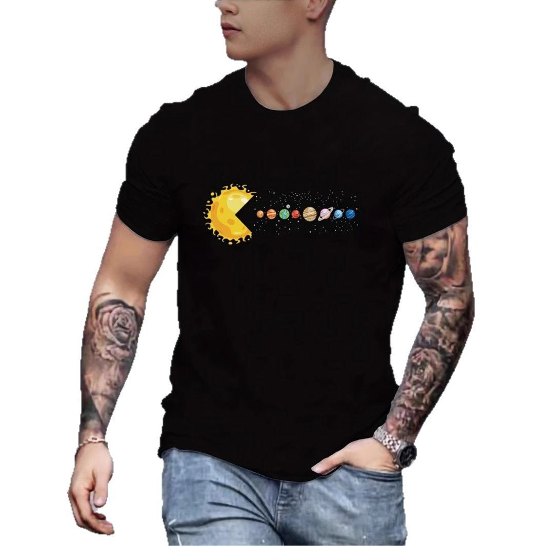 Sun Eating Planet Trendy Loose Round Neck Men's Short Sleeve