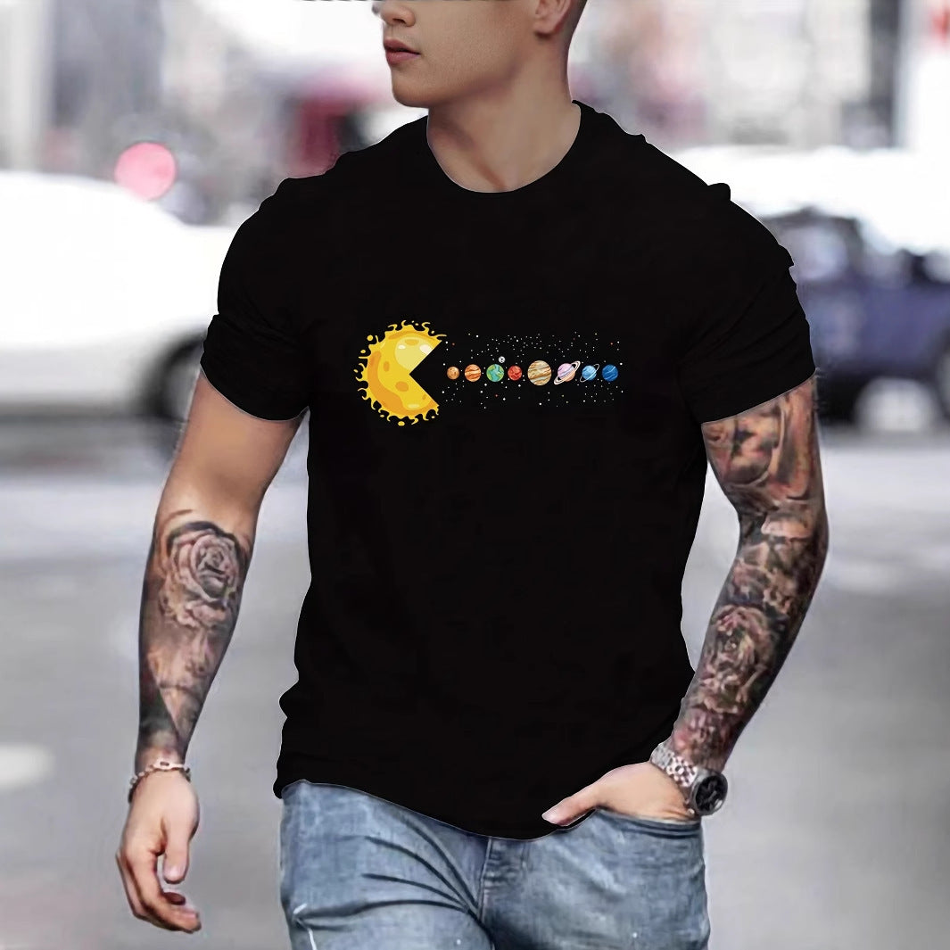 Sun Eating Planet Trendy Loose Round Neck Men's Short Sleeve