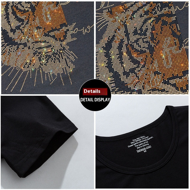 European Goods Round Neck Rhinestone Hot Fixed Short Sleeve T-shirt