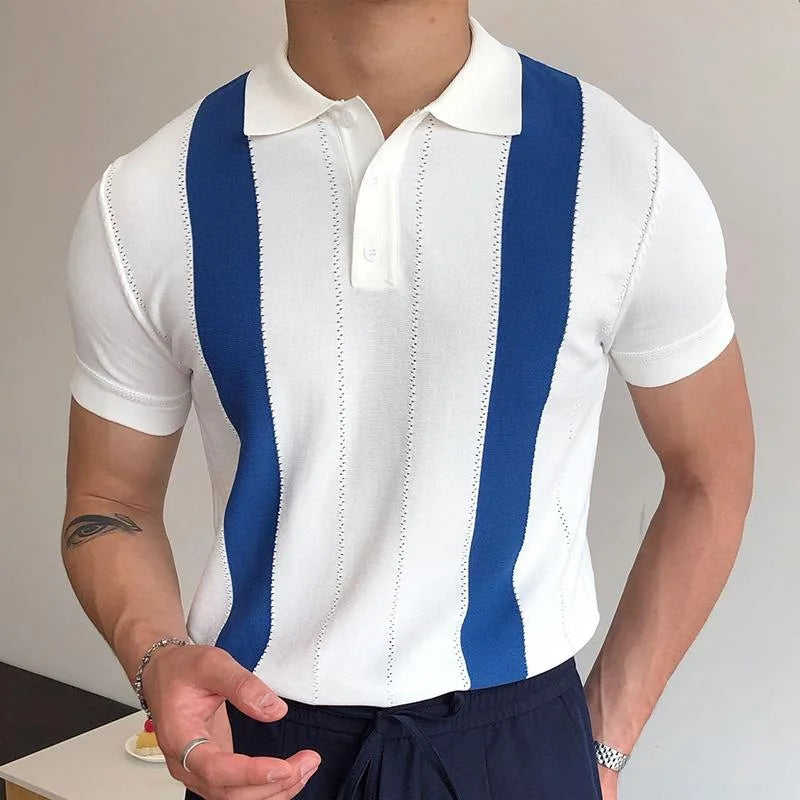 Summer Clothing Men's Casual Knitted Patchwork Short Sleeve Polo Shirt Lapel Button Breathable T Shirt Fashion Luxury M-3XL