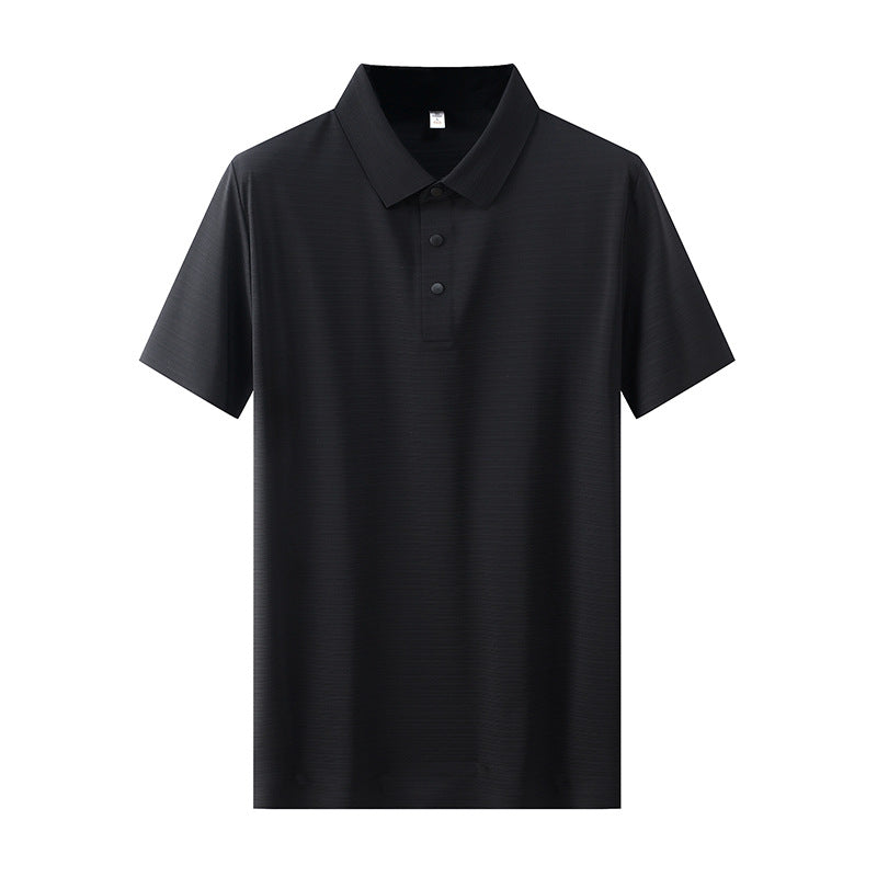 Men's Business Casual Horizontal Pattern High-grade Light Luxury Lapel T-shirt Men's Summer Ice Silk