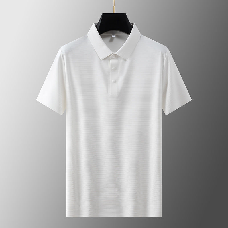 Men's Business Casual Horizontal Pattern High-grade Light Luxury Lapel T-shirt Men's Summer Ice Silk