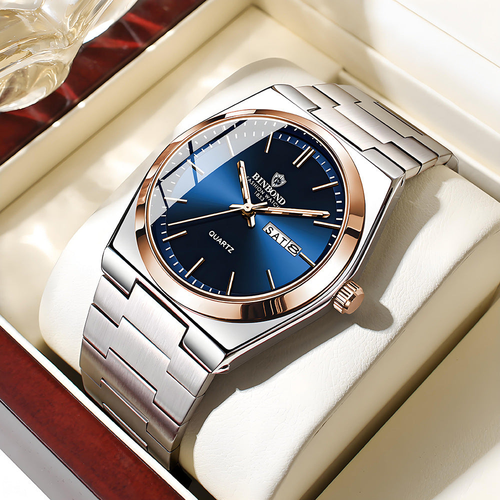 Fashion Stainless Steel Buckle Men's Business Casual Quartz Watch