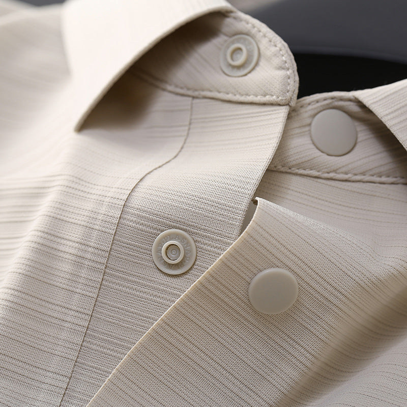 Men's Business Casual Horizontal Pattern High-grade Light Luxury Lapel T-shirt Men's Summer Ice Silk
