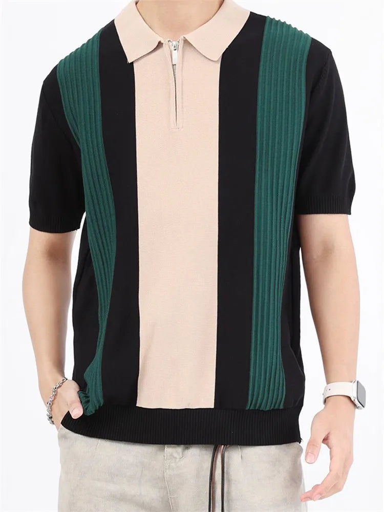 Summer Men's Knitting Short Sleeve Solid Polo Shirts Sports Golf Business Slim Fit Polo Shirt Classic Fashion Polos Tees Tops