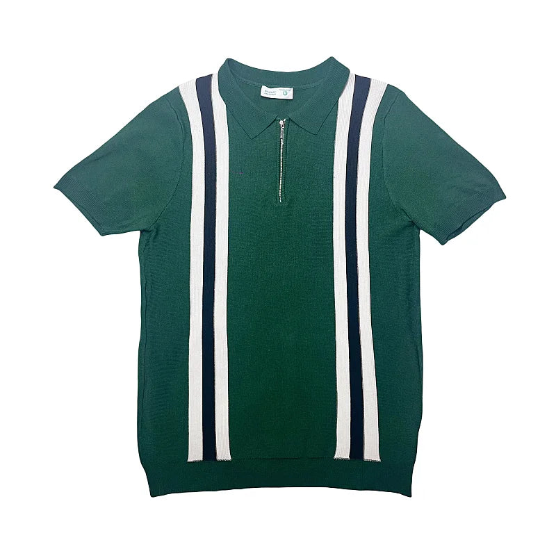 2025 Spring Summer Zipper Men's Polo Shirts Luxury Short Sleeve Knitted Contrast Color Simple Casual Male T-shirts Man Tees
