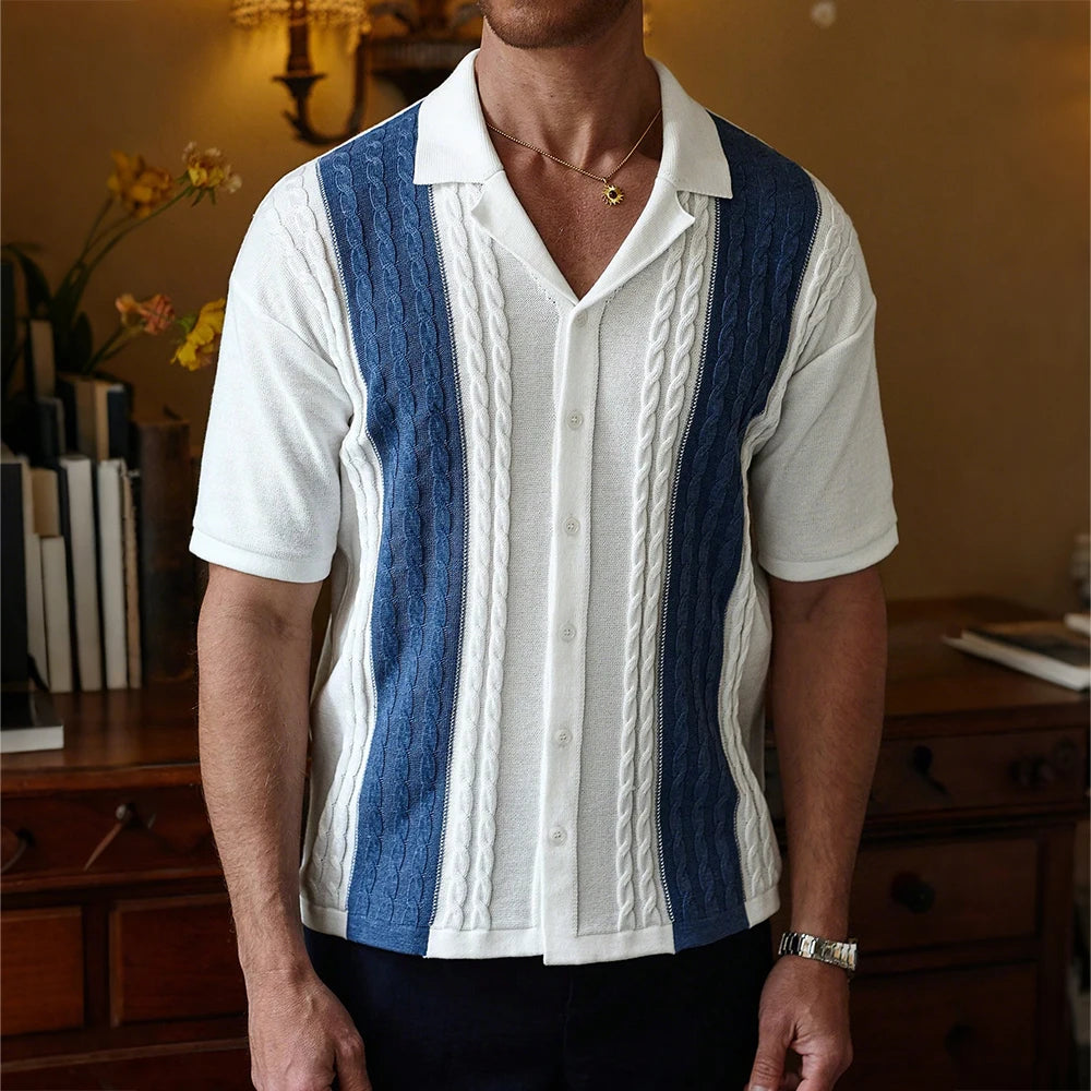 Men's Short Sleeve Summer Knit Lapel Striped Polo Shirt Fashion Light Luxury Popular Knitwear Breathable Casual Slim Top US Size