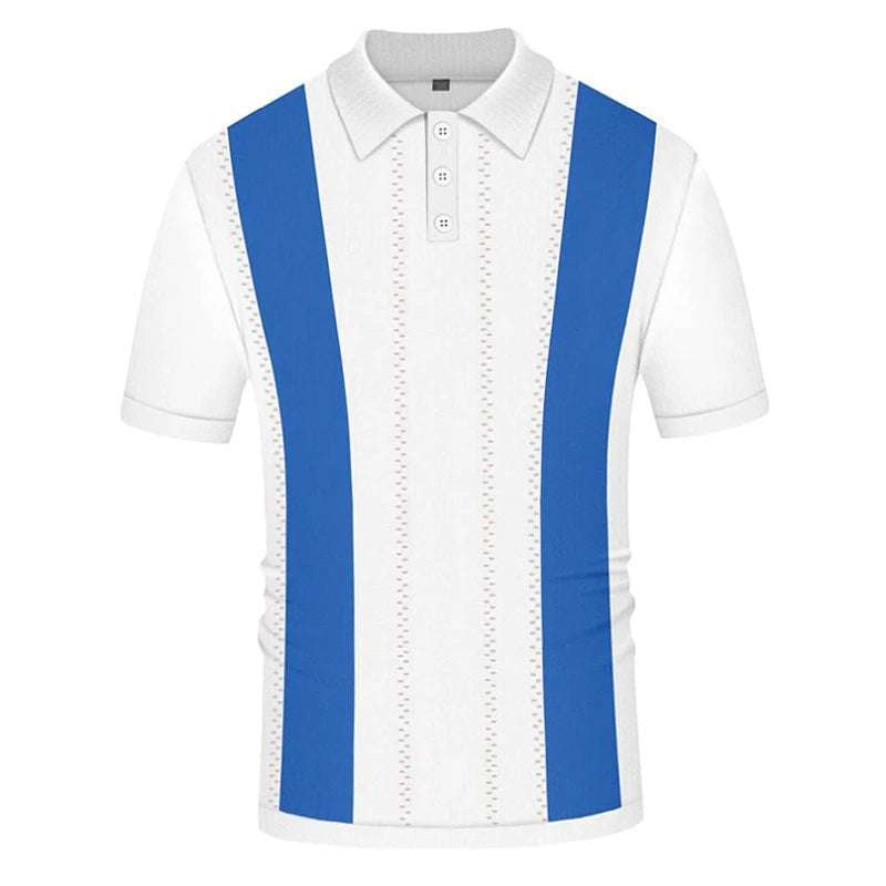 Summer Clothing Men's Casual Knitted Patchwork Short Sleeve Polo Shirt Lapel Button Breathable T Shirt Fashion Luxury M-3XL