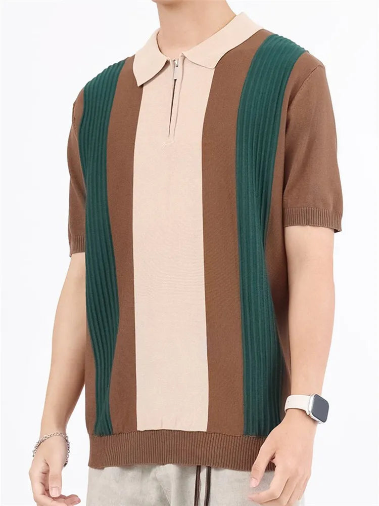 Summer Men's Knitting Short Sleeve Solid Polo Shirts Sports Golf Business Slim Fit Polo Shirt Classic Fashion Polos Tees Tops