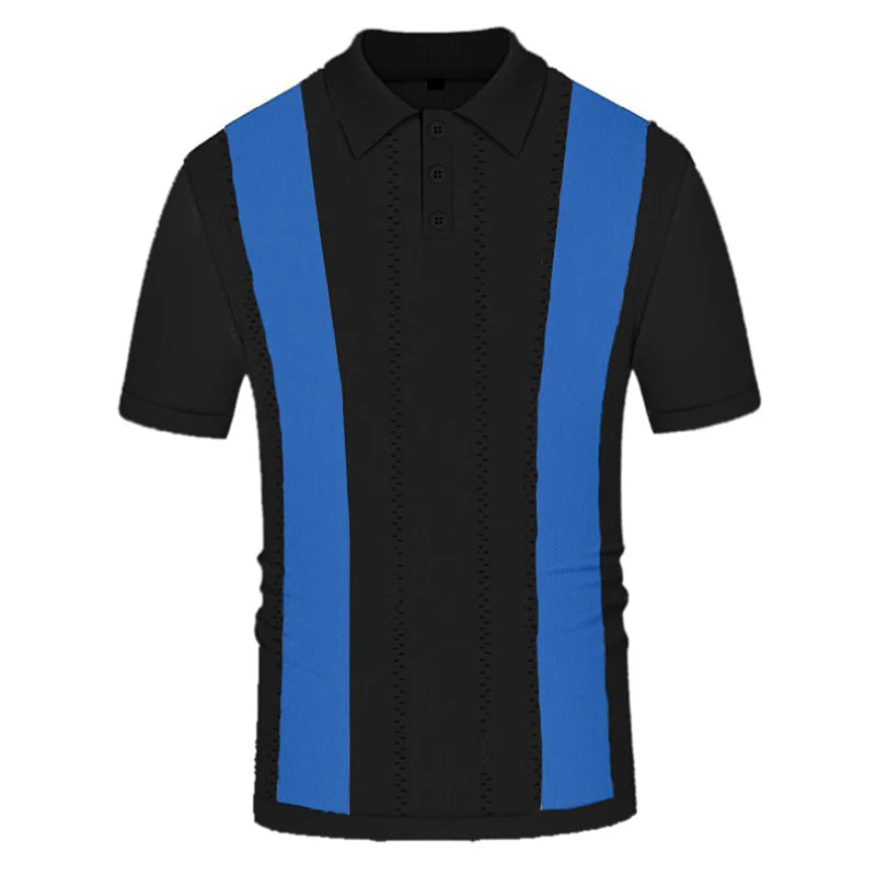 Summer Clothing Men's Casual Knitted Patchwork Short Sleeve Polo Shirt Lapel Button Breathable T Shirt Fashion Luxury M-3XL