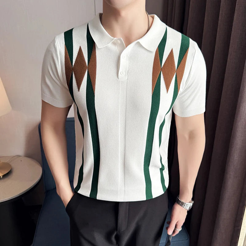 Spring Summer Men Knitted Polo Shirts Fashion Turn Down Collar Short Sleeve Men's Polos Shirt Slim Fit Pullovers Tees Homme 3XL