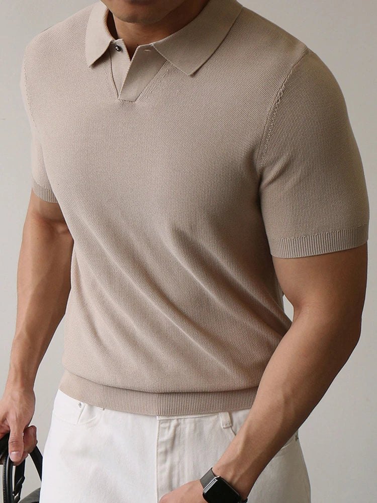 Summer High Quality Knitwear Mens Polo Shirts Casual Pure Color Short Sleeve Slim Polos Men Fashion Button Polo Neck Knitted Top