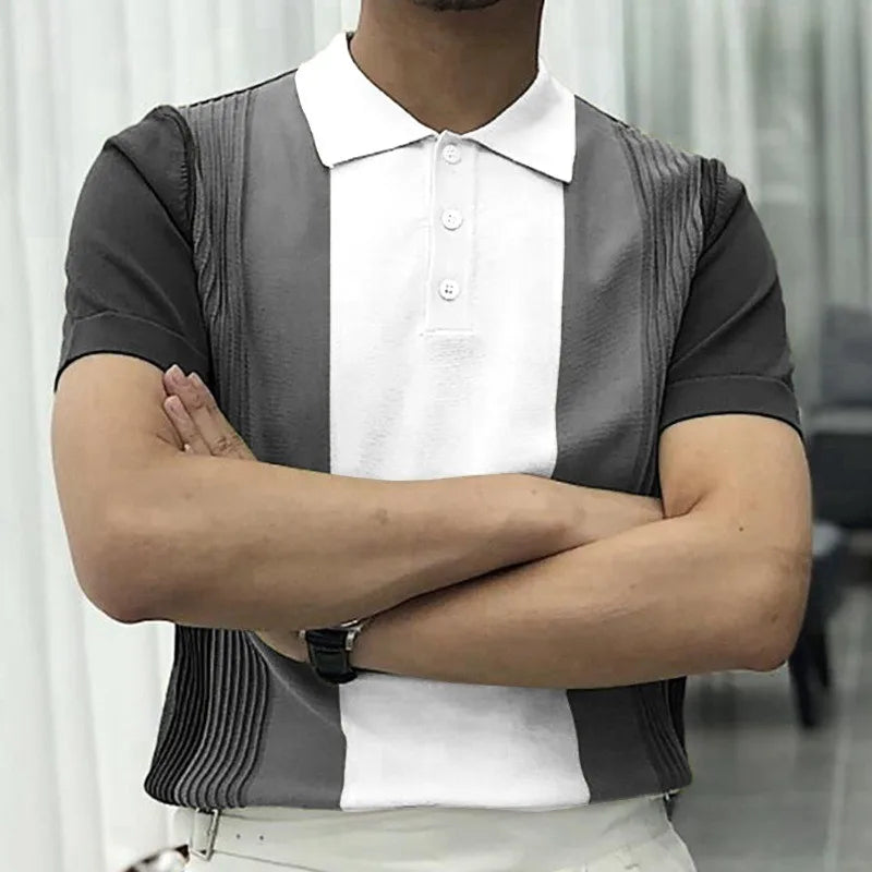 Summer Men's Clothing Luxury Knit Short Sleeve Polo Shirt Retro Button-down Patchwork Popular Fashion Business Leisure Knitwear