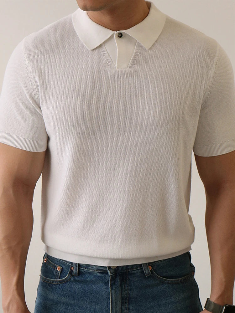 Summer High Quality Knitwear Mens Polo Shirts Casual Pure Color Short Sleeve Slim Polos Men Fashion Button Polo Neck Knitted Top