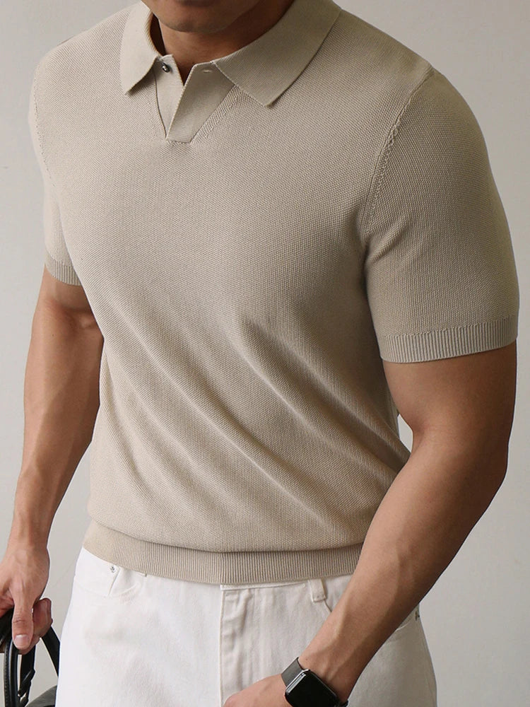 Summer High Quality Knitwear Mens Polo Shirts Casual Pure Color Short Sleeve Slim Polos Men Fashion Button Polo Neck Knitted Top
