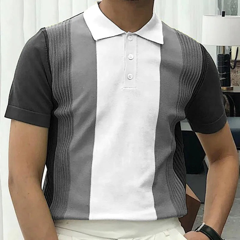Summer Men's Clothing Luxury Knit Short Sleeve Polo Shirt Retro Button-down Patchwork Popular Fashion Business Leisure Knitwear