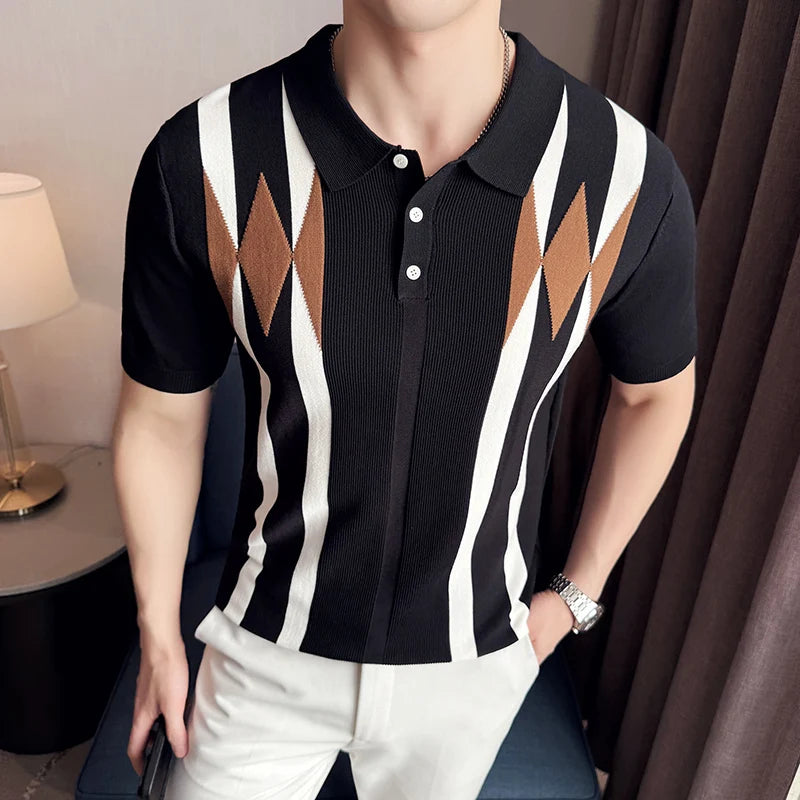 Spring Summer Men Knitted Polo Shirts Fashion Turn Down Collar Short Sleeve Men's Polos Shirt Slim Fit Pullovers Tees Homme 3XL