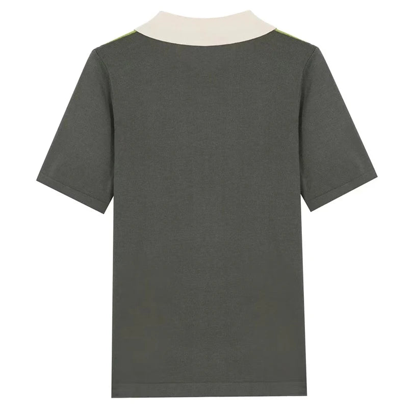 Summer Men's Clothing Luxury Knit Short Sleeve Polo Shirt Retro Button-down Patchwork Popular Fashion Business Leisure Knitwear