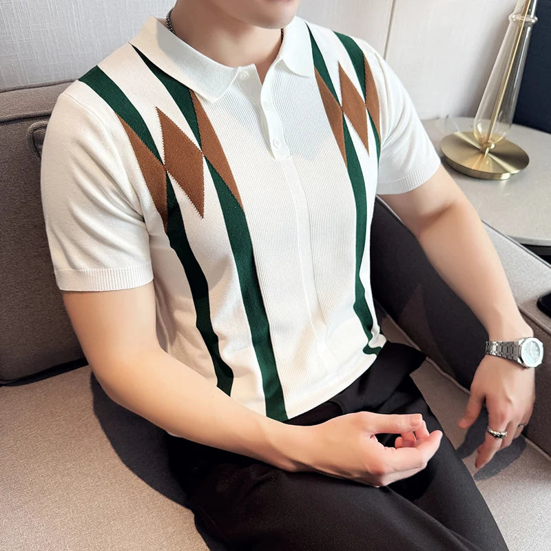 Spring Summer Men Knitted Polo Shirts Fashion Turn Down Collar Short Sleeve Men's Polos Shirt Slim Fit Pullovers Tees Homme 3XL