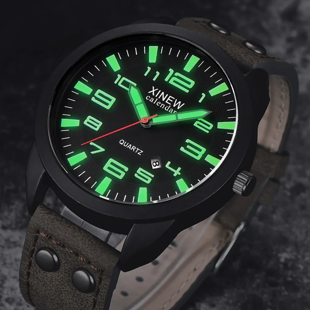 Watches For Men Quartz Watches Date Waterproof Luminous Calendar Men'S Gifts Leather Business Wrist Led Casual Erkek Kol Saati - Style Loom