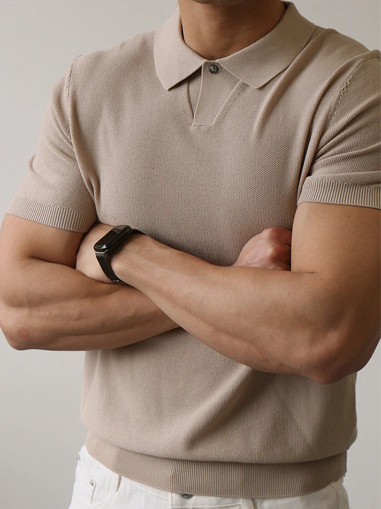 Summer High Quality Knitwear Mens Polo Shirts Casual Pure Color Short Sleeve Slim Polos Men Fashion Button Polo Neck Knitted Top