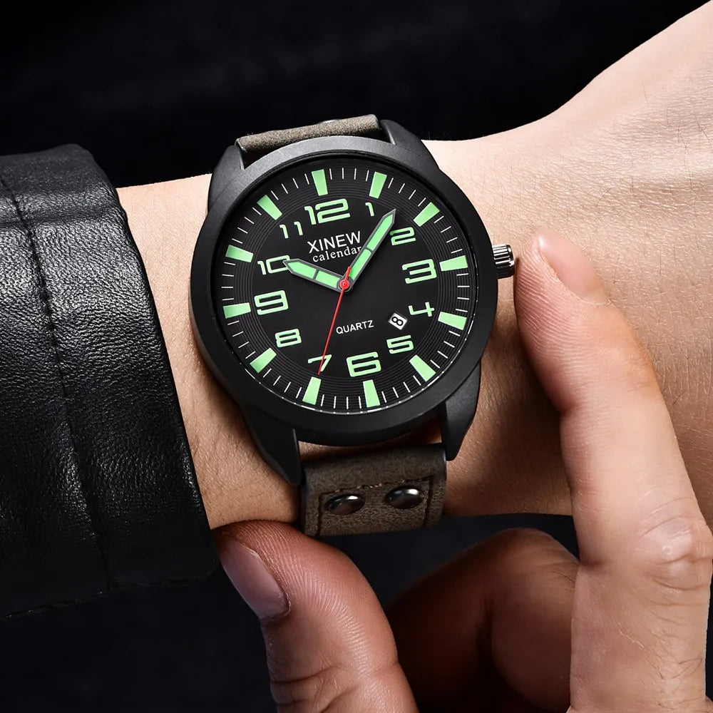 Watches For Men Quartz Watches Date Waterproof Luminous Calendar Men'S Gifts Leather Business Wrist Led Casual Erkek Kol Saati - Style Loom
