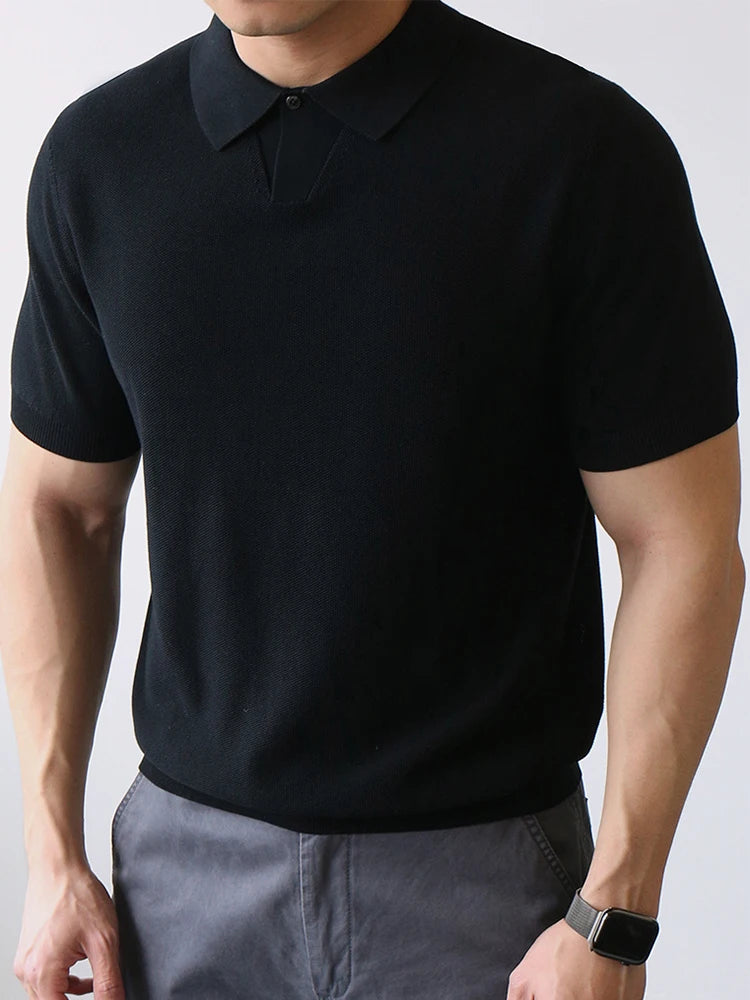 Summer High Quality Knitwear Mens Polo Shirts Casual Pure Color Short Sleeve Slim Polos Men Fashion Button Polo Neck Knitted Top