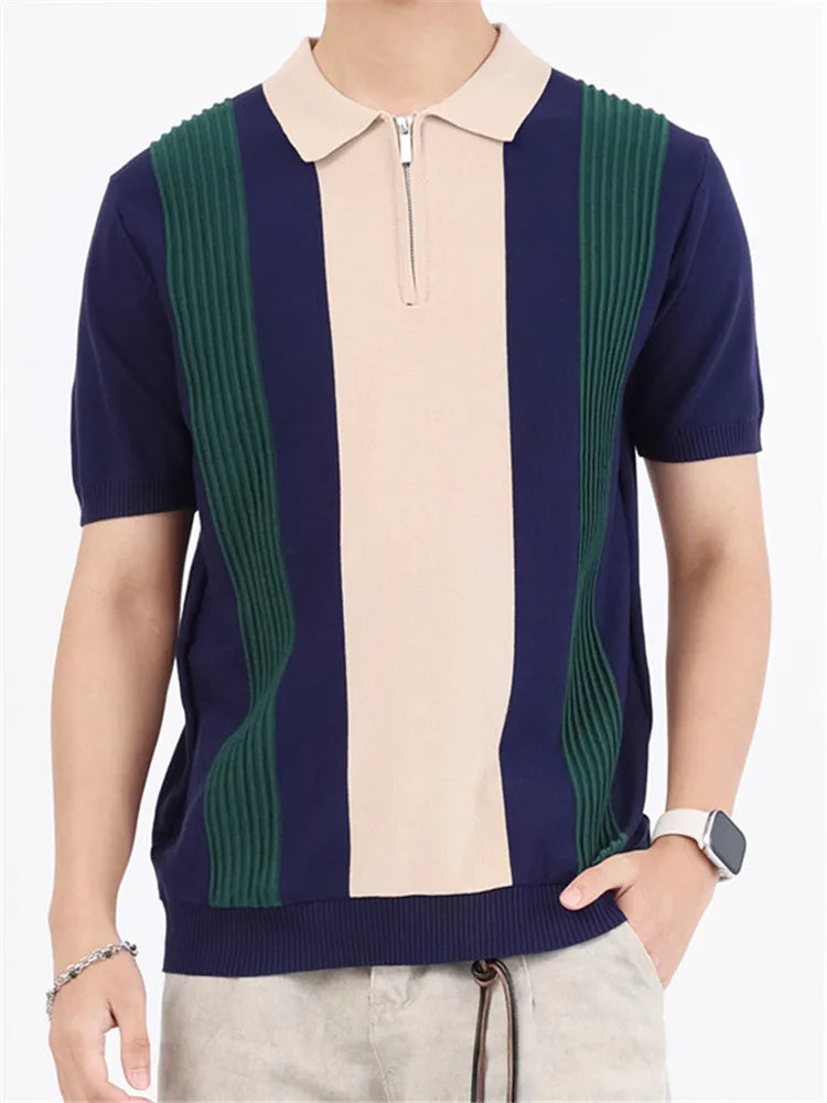 Summer Men's Knitting Short Sleeve Solid Polo Shirts Sports Golf Business Slim Fit Polo Shirt Classic Fashion Polos Tees Tops