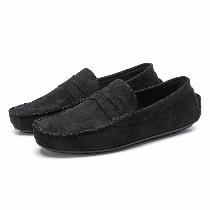 Hand-stitched Men's Beanie Shoes Velvet Leather Handmade