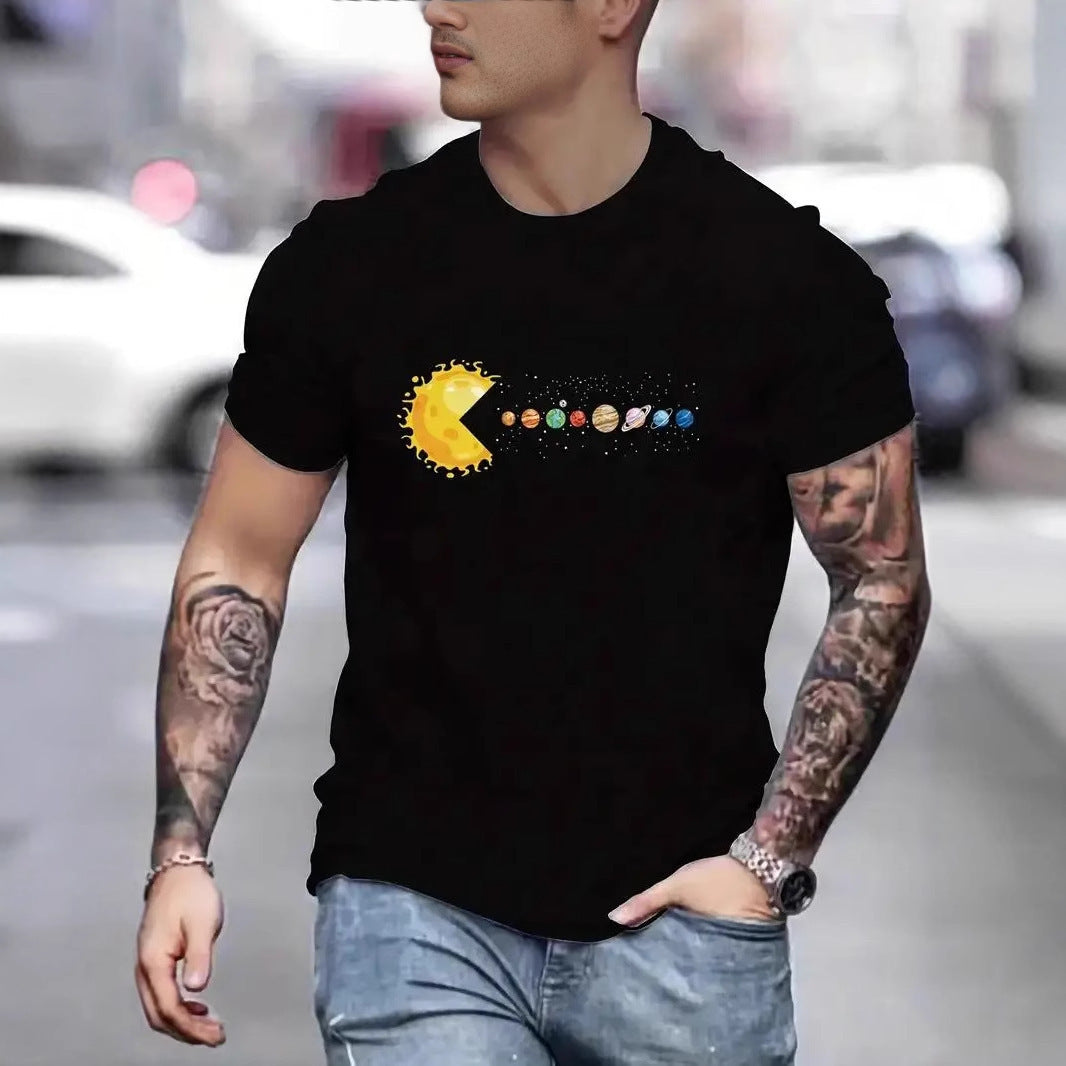 Sun Eating Planet Trendy Loose Round Neck Men's Short Sleeve