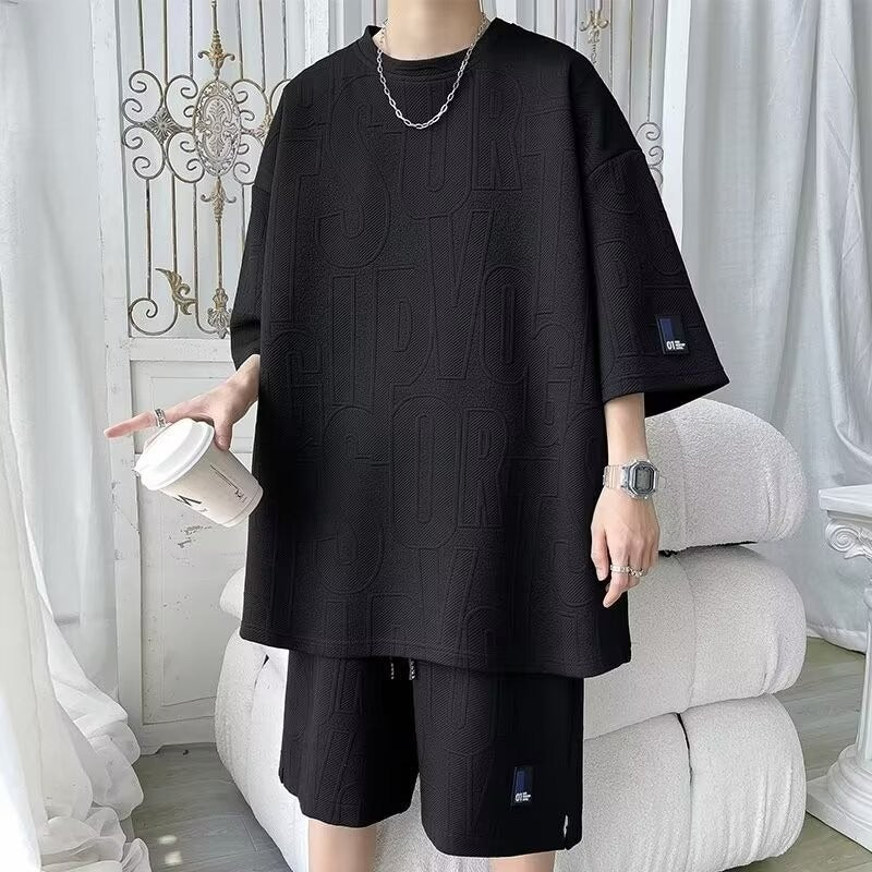 Men's Loose Leisure Sports Short-sleeved Shorts Two-piece Set