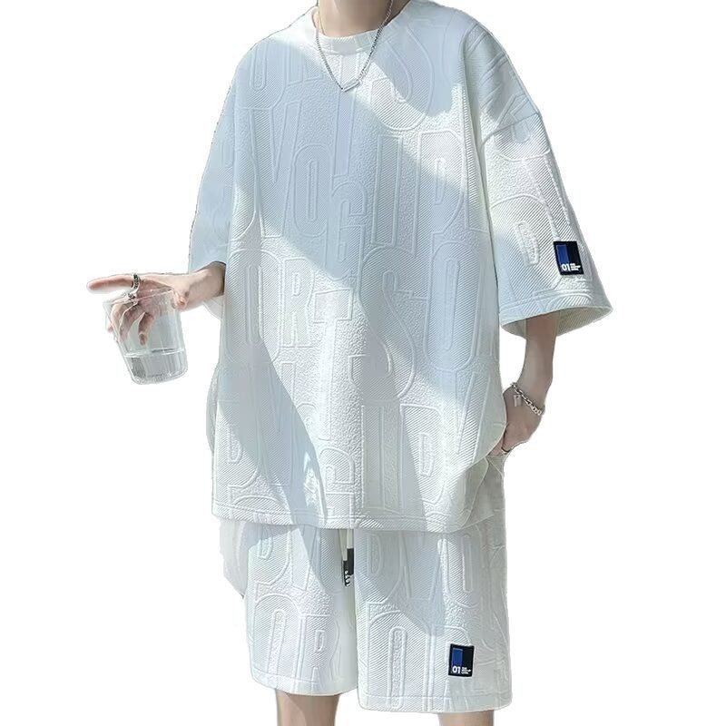 Men's Loose Leisure Sports Short-sleeved Shorts Two-piece Set
