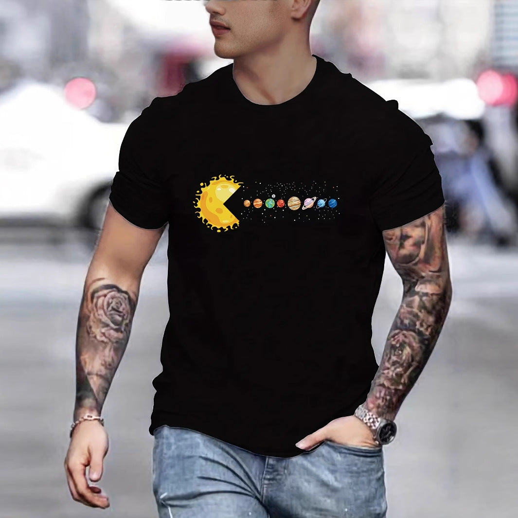 Sun Eating Planet Trendy Loose Round Neck Men's Short Sleeve