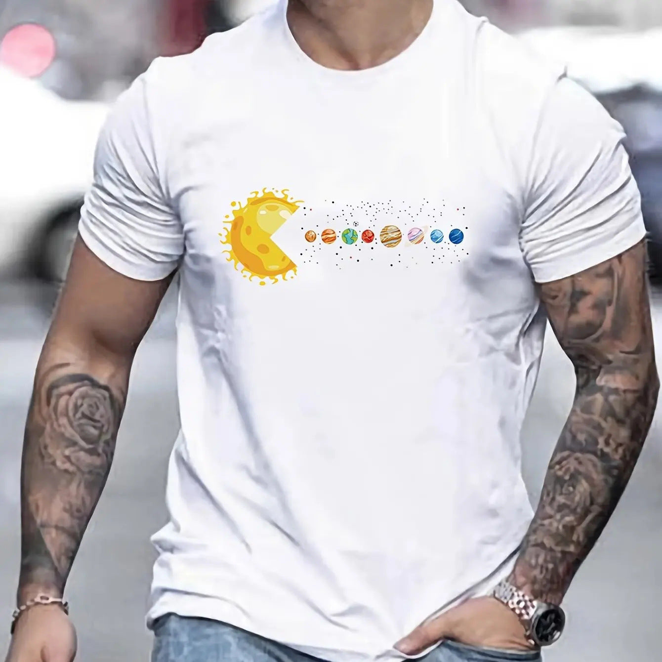 Sun Eating Planet Trendy Loose Round Neck Men's Short Sleeve